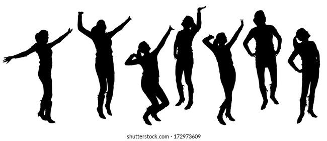 Vector silhouette dancing and entertainers with people.
