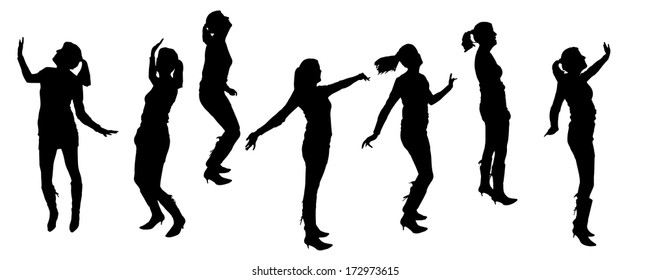 Vector silhouette dancing and entertainers with people.
