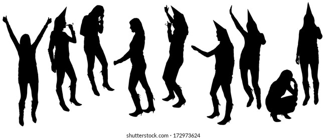 Vector silhouette dancing and entertainers with people.