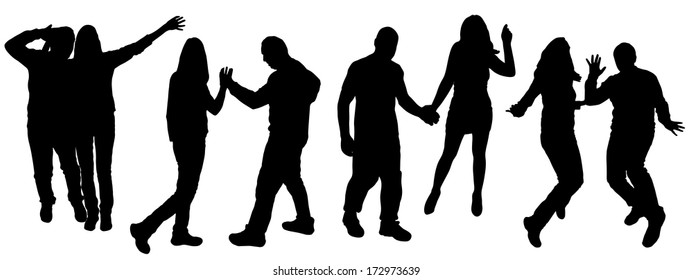 Vector silhouette dancing and entertainers with people.