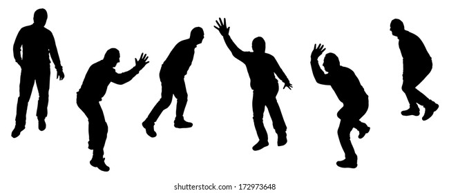 Vector silhouette dancing and entertainers with people.