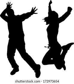 Vector silhouette dancing and entertainers with people.