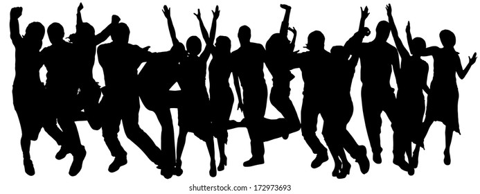 Vector silhouette dancing and entertainers with people.