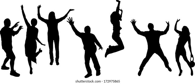 Vector silhouette dancing and entertainers with people.