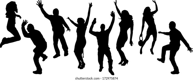 Vector silhouette dancing and entertainers with people.