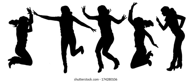 Vector silhouette dancing and entertainers with people.