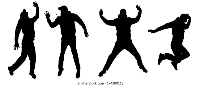 Vector silhouette dancing and entertainers with people.