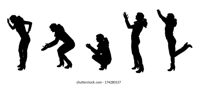 Vector silhouette dancing and entertainers with people.