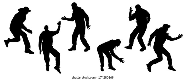 Vector silhouette dancing and entertainers with people.