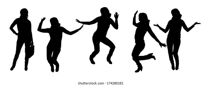 Vector silhouette dancing and entertainers with people.