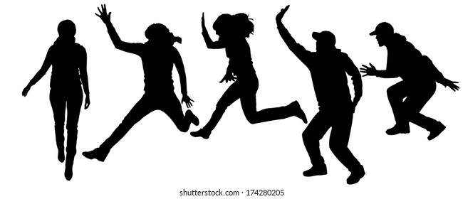 Vector silhouette dancing and entertainers with people.