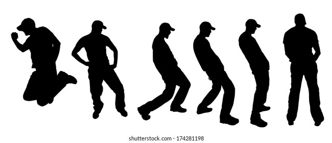 Vector silhouette dancing and entertainers with people.