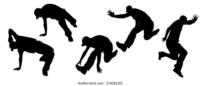 Vector silhouette dancing and entertainers with people.