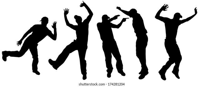 Vector silhouette dancing and entertainers with people.