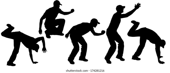 Vector silhouette dancing and entertainers with people.