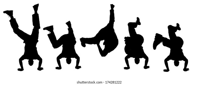 Vector silhouette dancing and entertainers with people.
