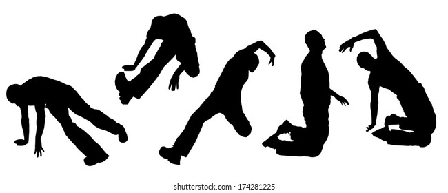 Vector silhouette dancing and entertainers with people.