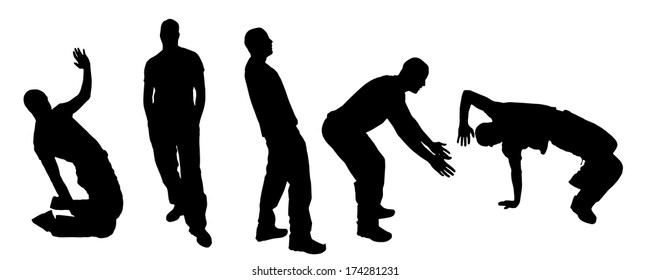 Vector silhouette dancing and entertainers with people.