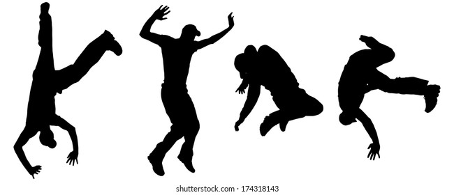 Vector silhouette dancing and entertainers with people.