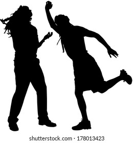 Vector silhouette dancing and entertainers with people.