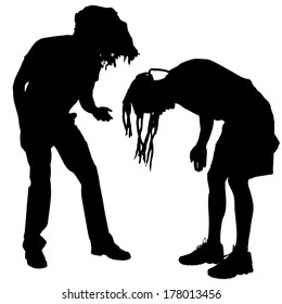 Vector silhouette dancing and entertainers with people.
