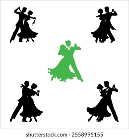 Vector Silhouette Of Dancing Man and Women