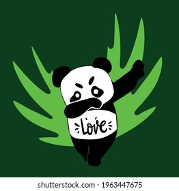 vector silhouette of a dancing panda with the word love on a belly