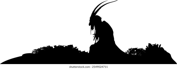 Vector silhouette - Dark creature with horns - Mythology and culture - Beings of the past and belief in ancient gods