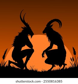 Vector Silhouette - Dark creatures with horns - Mythology and culture - Beings of the past and belief in ancient gods - Mythical creatures