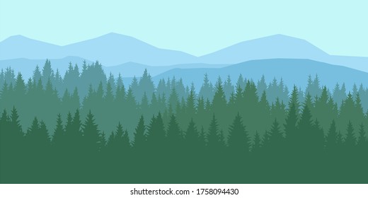 Vector silhouette of the day forest. Forest background