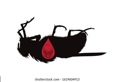 Vector Silhouette Of Dead Fly With Skull On White Background. Symbol Of Stop Tsetse Disease.