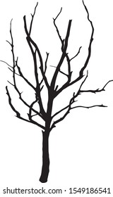Vector silhouette of a dead tree with lots of crooked, overlapping branches.