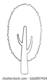 Vector silhouette of deciduous tree. Stylized contour for logo design, clothing decoration, tattoo or greeting card. Isolated stock illustration on a white background.