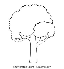 Vector silhouette of deciduous tree. Stylized contour for logo design, clothing decoration, tattoo or greeting card. Isolated stock illustration on a white background.