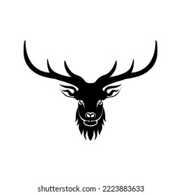 vector silhouette of deer head, angry deer, beautiful antlers.
