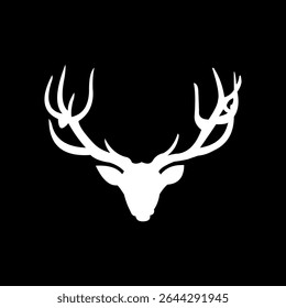 Vector silhouette of deer head and antlers isolated white background
