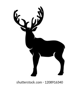 Vector silhouette of deer on white background.