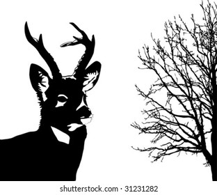 vector silhouette of the deer on white background