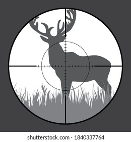 Vector silhouette of deer in rifle sight while hunting. The hunter watches his victim.