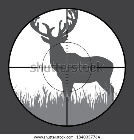 Vector silhouette of deer in rifle sight while hunting. The hunter watches his victim.