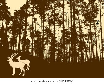 Vektorsilhouette der Hirsche auf dickem Holz