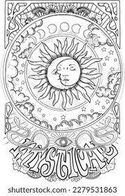 Diseño de silueta vectorial. Símbolo de alquimia y astrología. Señal solar. Impresión celeste monocroma. Grabando ilustración vintage.