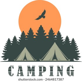 elemento de diseño de silueta de Vector - camping en el bosque - tienda en la naturaleza