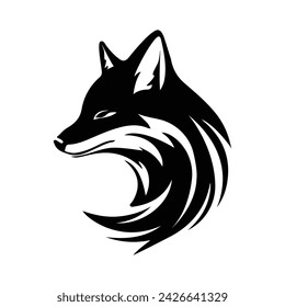 Diseño de silueta vectorial de cabeza de zorro sobre fondo blanco.