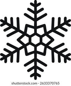 Vector Silhouette Design of a Geometric Snowflake in Full Black Color – Minimalist Crystal Illustration with Abstract Winter Shape and Sharp Symmetry