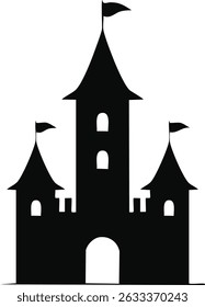 Vector Silhouette Design of a Spooky Black Medieval Castle with Gothic Architecture and Haunted Atmosphere – Dark Fortress Illustration on White Background