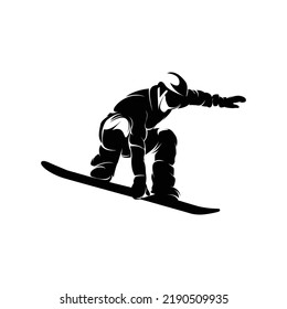 Vector silhouette of detail of snowboarding. Silhouettes of snowboarder isolated on white background