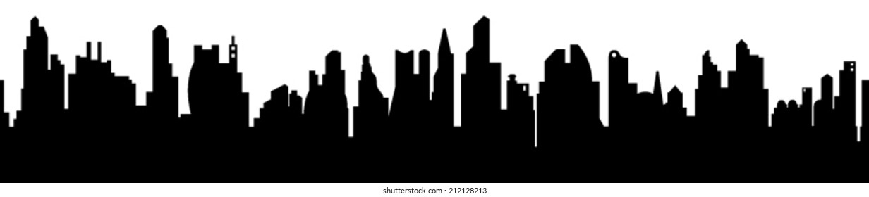 Vector silhouette of detailed and seamless skyscraper City line.