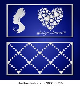 Vector Silhouette with diamond, flyer with the profile of women and diamonds