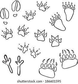 vector silhouette of different animal tracks 